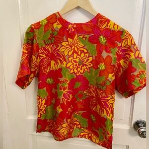 Vintage 100% silk tropical print blouse